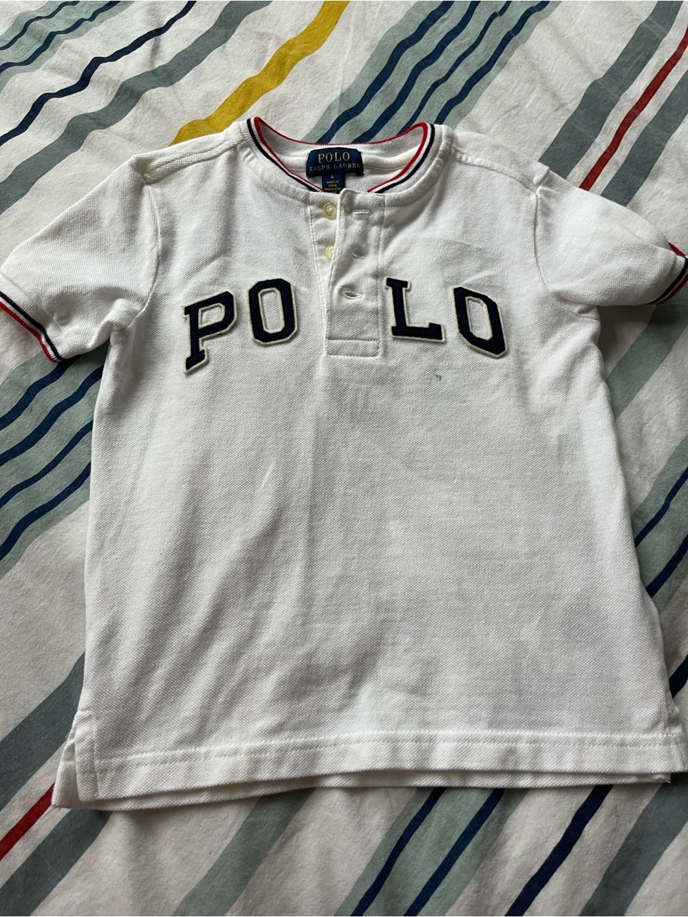 Polo by Ralph Lauren White Short-Sleeve Polo with Navy Appliqué and Red Trim
